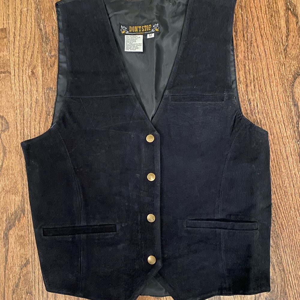 Womens Black Suede Leather Vest Vintage 1980s Dont Stop Classics